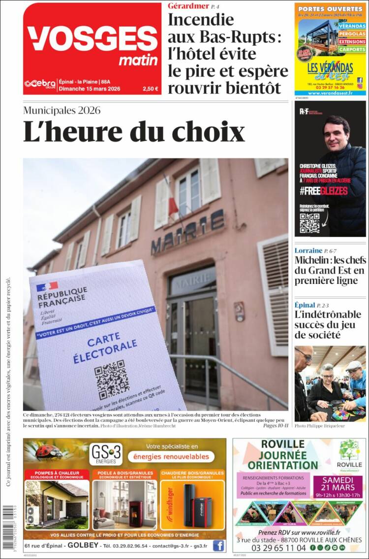 Portada de Vosges Matin (Francia)