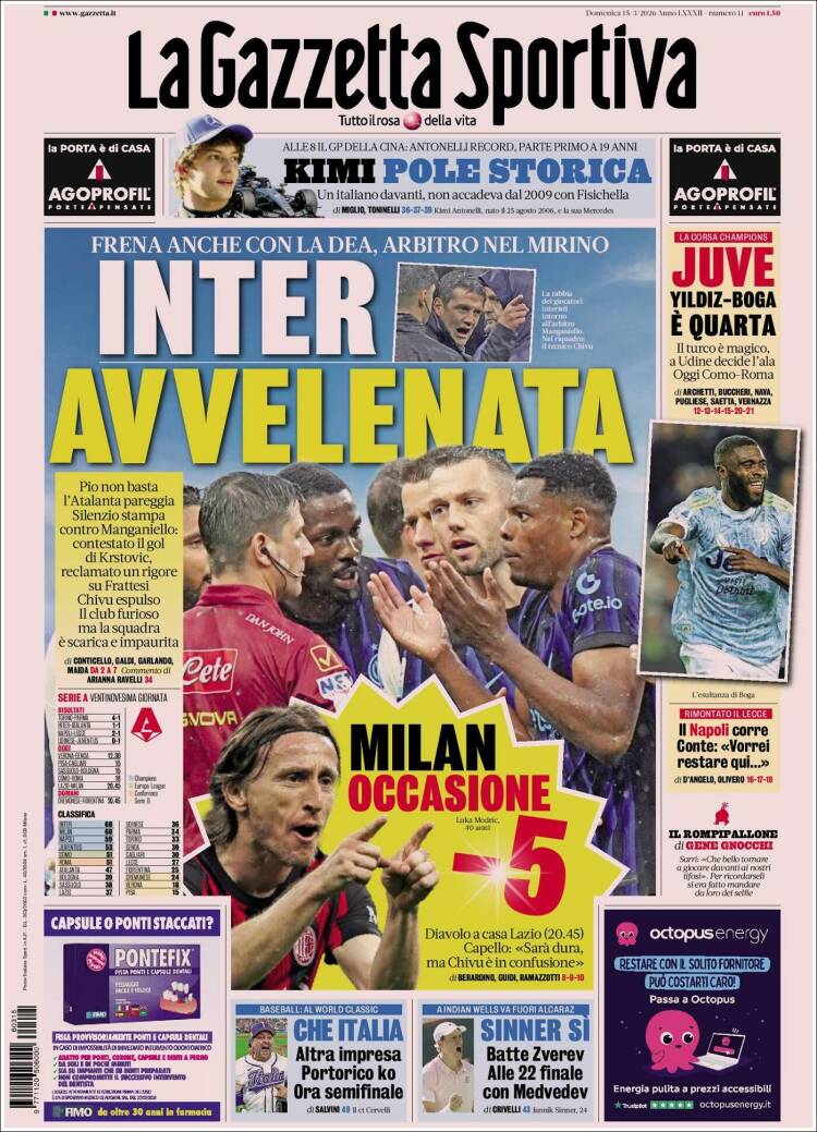Portada de La Gazzetta dello Sport (Italia)