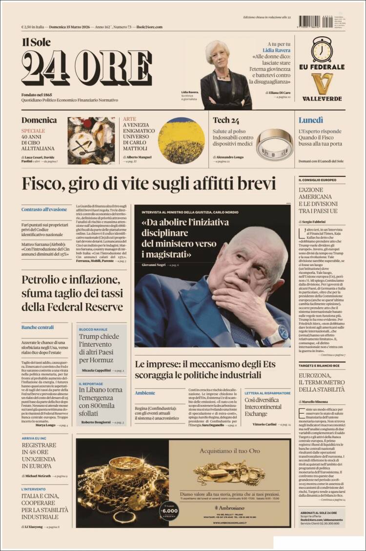 Portada de Il Sole 24 ORE (Italia)