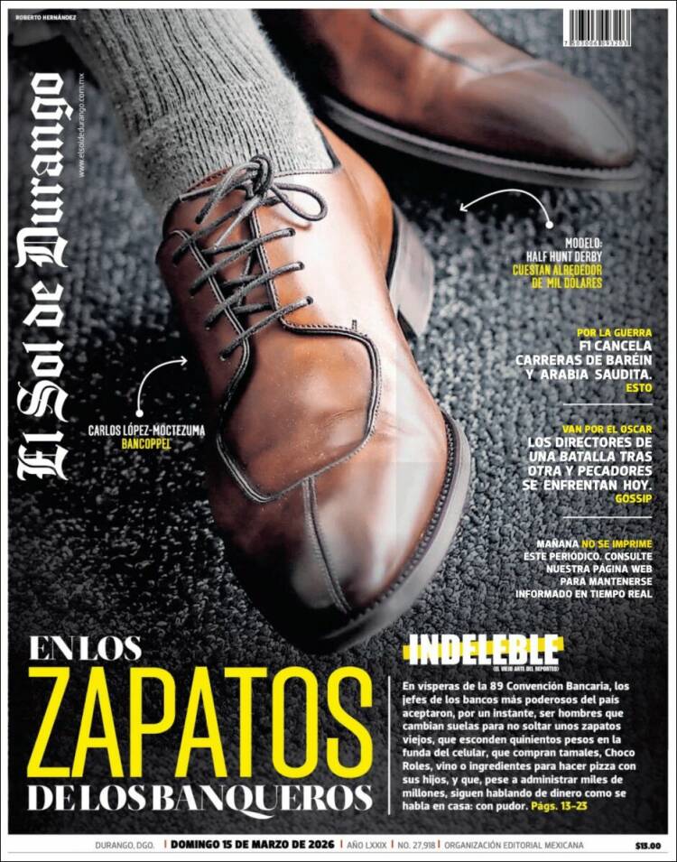 Portada de El Sol de Durango (M&eacute;xico)