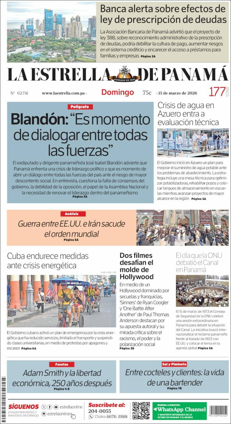 Portada de La Estrella de Panamá (Panam&aacute;)