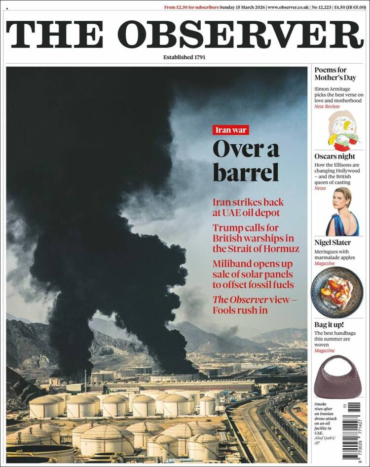 Portada de The Observer (United Kingdom)