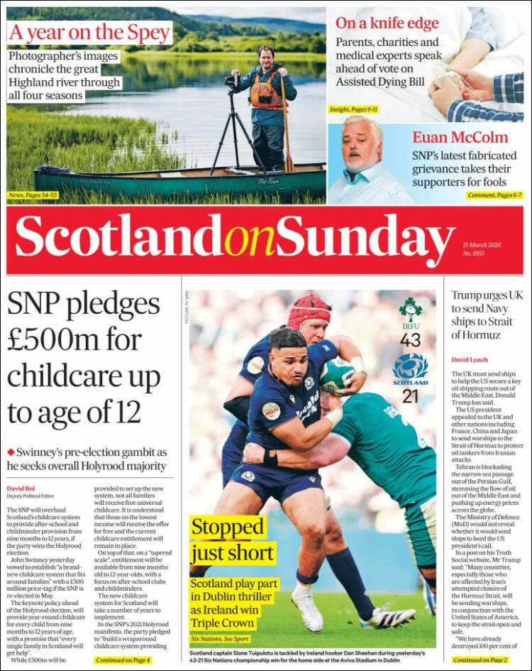 Portada de The Scotsman (Reino Unido)
