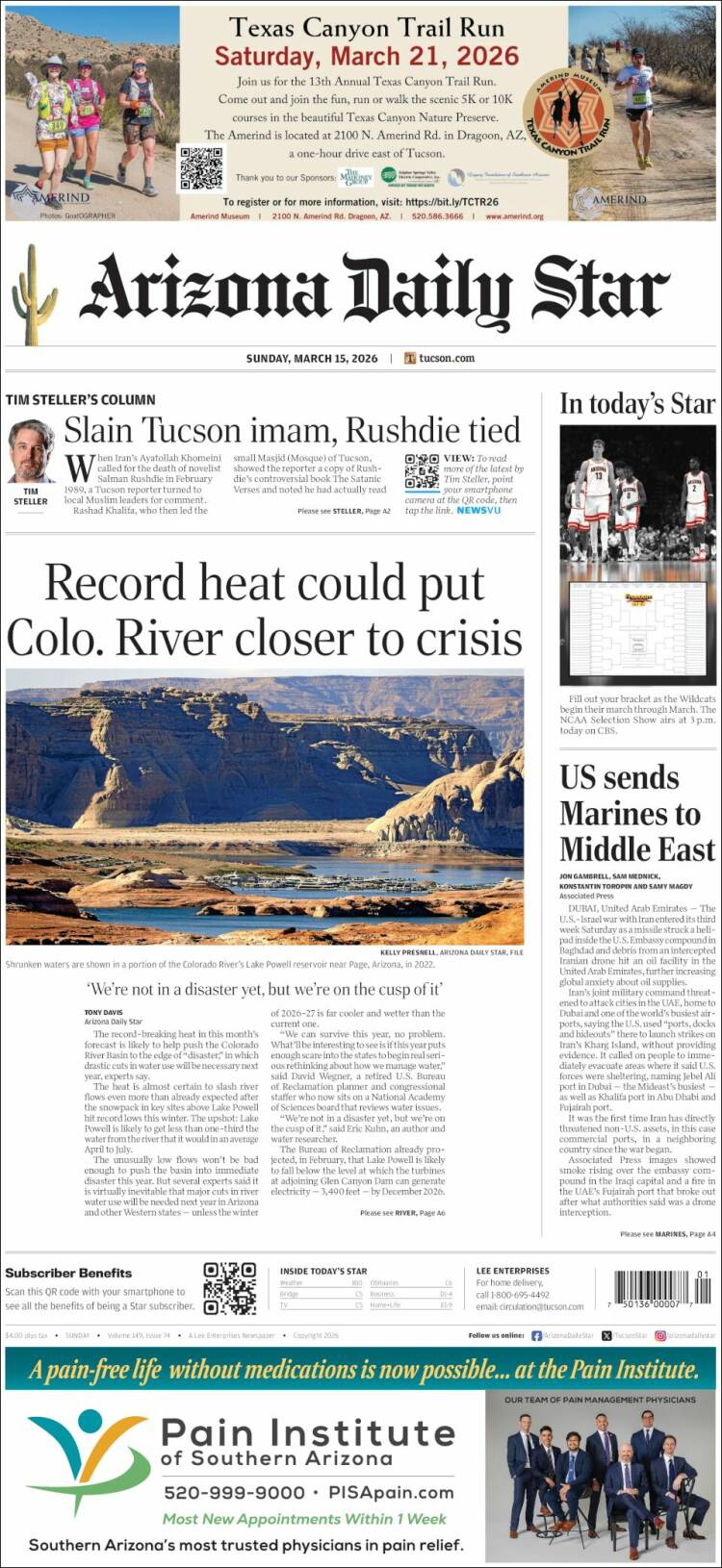 Portada de Arizona Daily Star (USA)