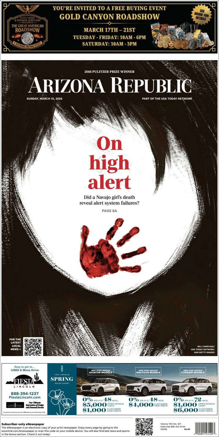 Portada de Arizona Republic News (USA)