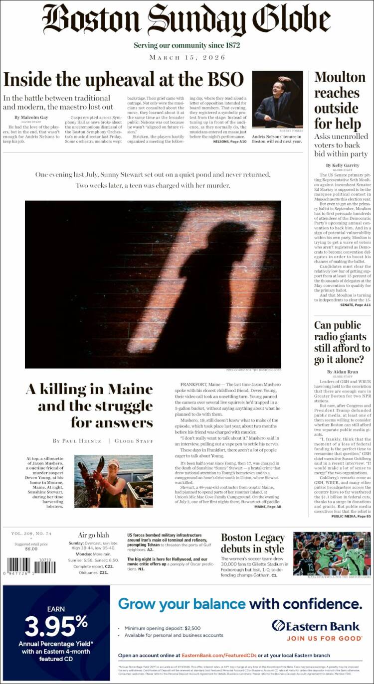Portada de Boston Globe (USA)