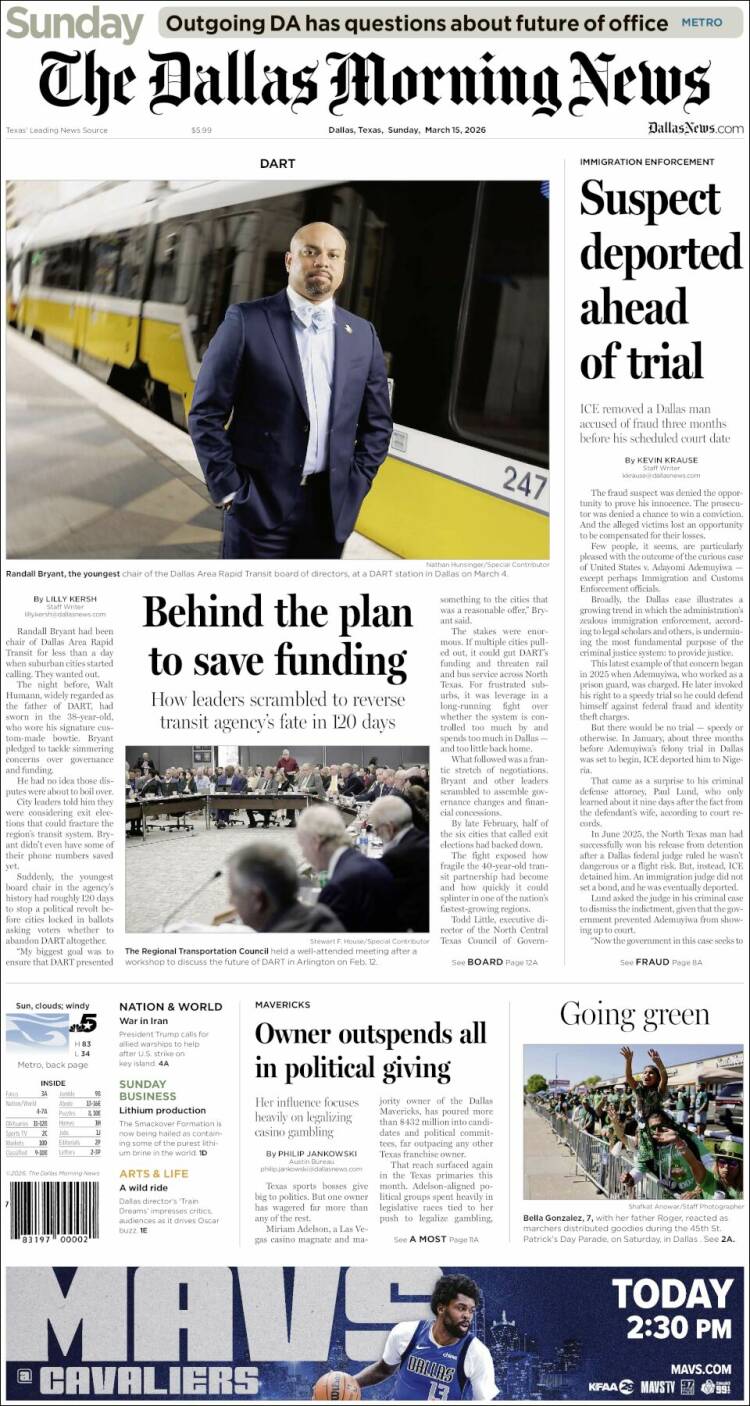 Portada de Dallas Morning News (USA)