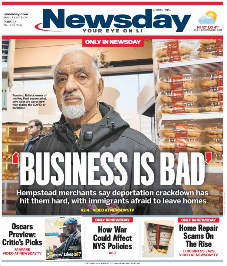 Portada de Newsday (USA)