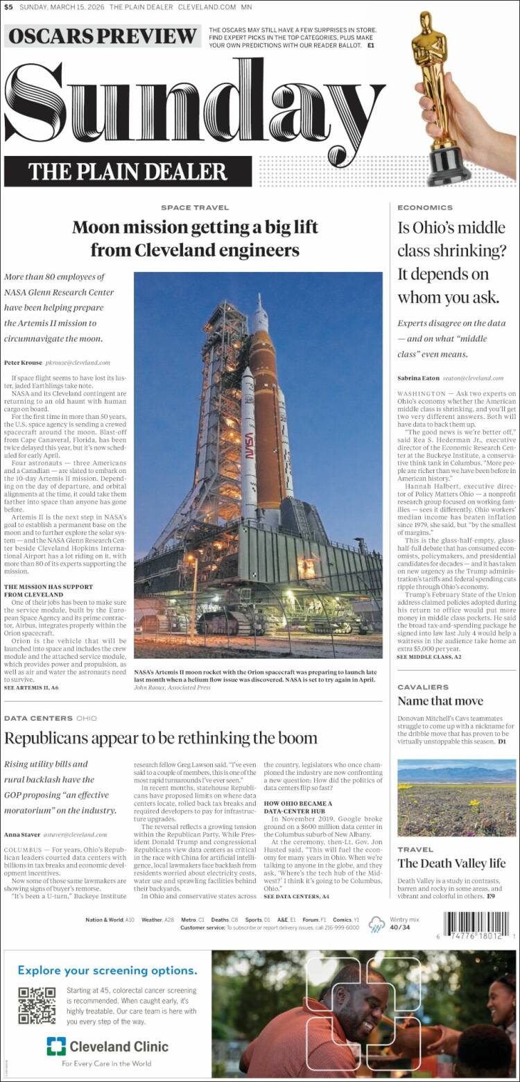 Portada de The Plain Dealer (USA)