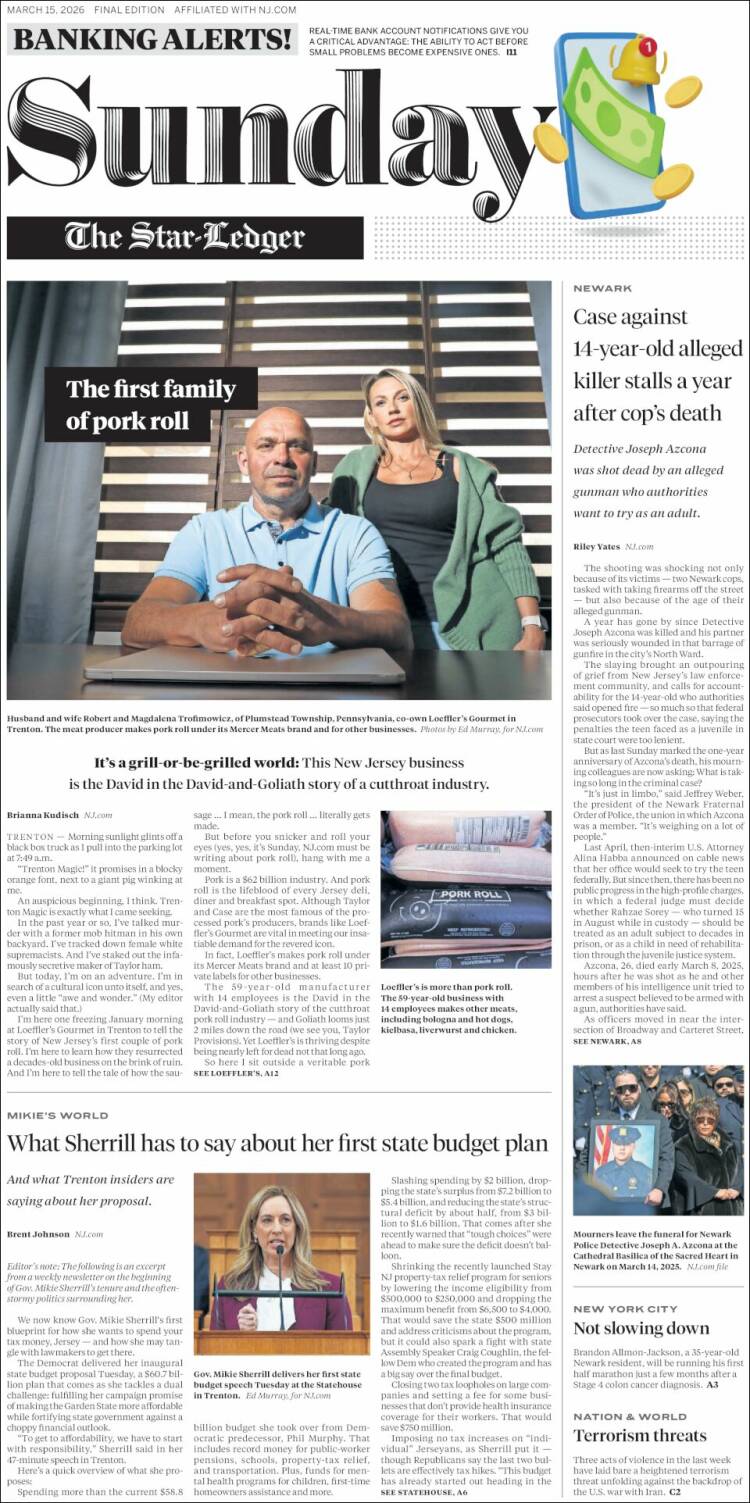 Portada de Star-Ledger (USA)