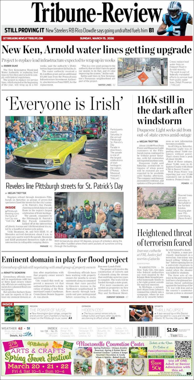 Portada de Tribune-Review (USA)