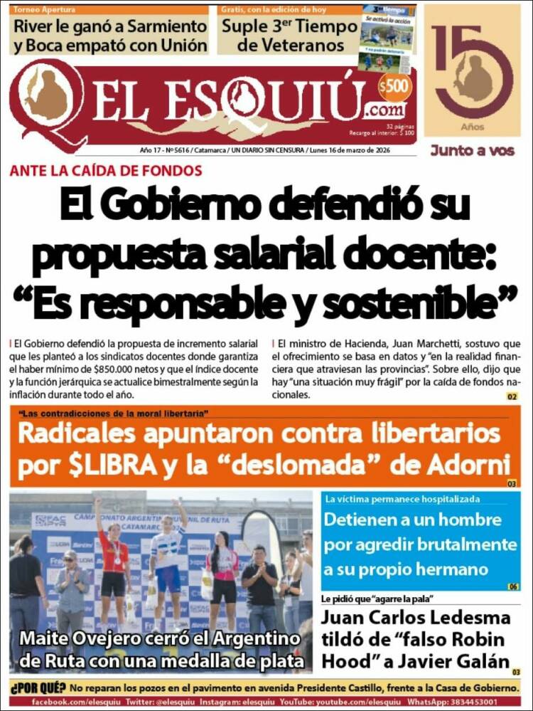 Portada de El Esquiu (Argentina)