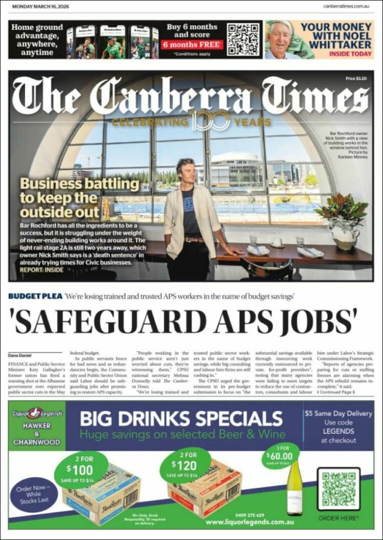 Portada de The Canberra Times (Australia)