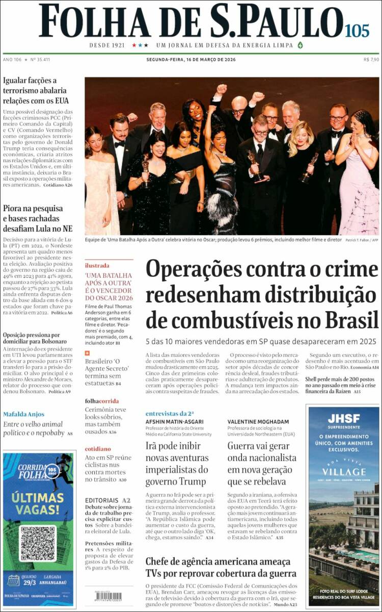 Portada de Folha de São Paulo (Br&eacute;sil)