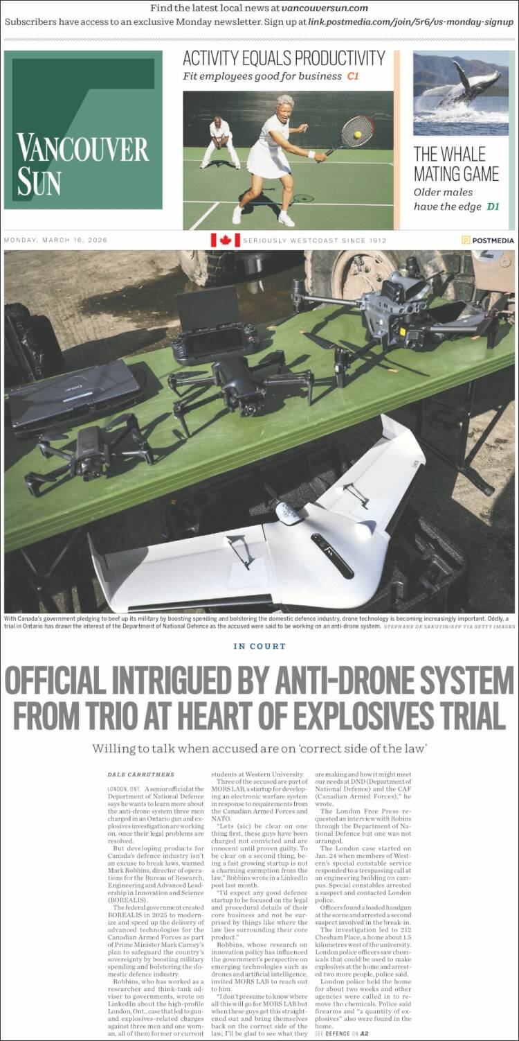 Portada de The Vancouver Sun (Canad&aacute;)