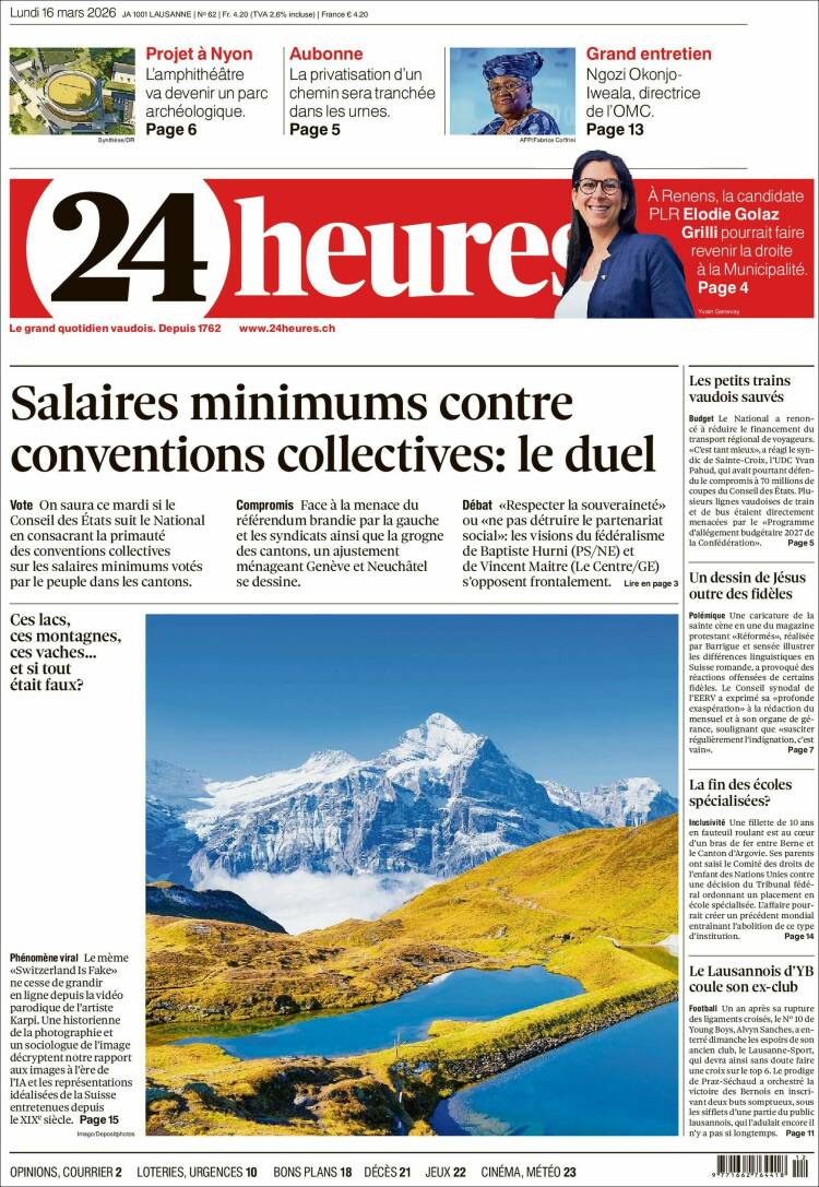 Portada de 24 Heures (Suiza)