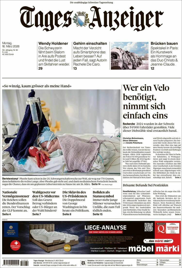 Portada de Tages-Anzeiger (Suiza)