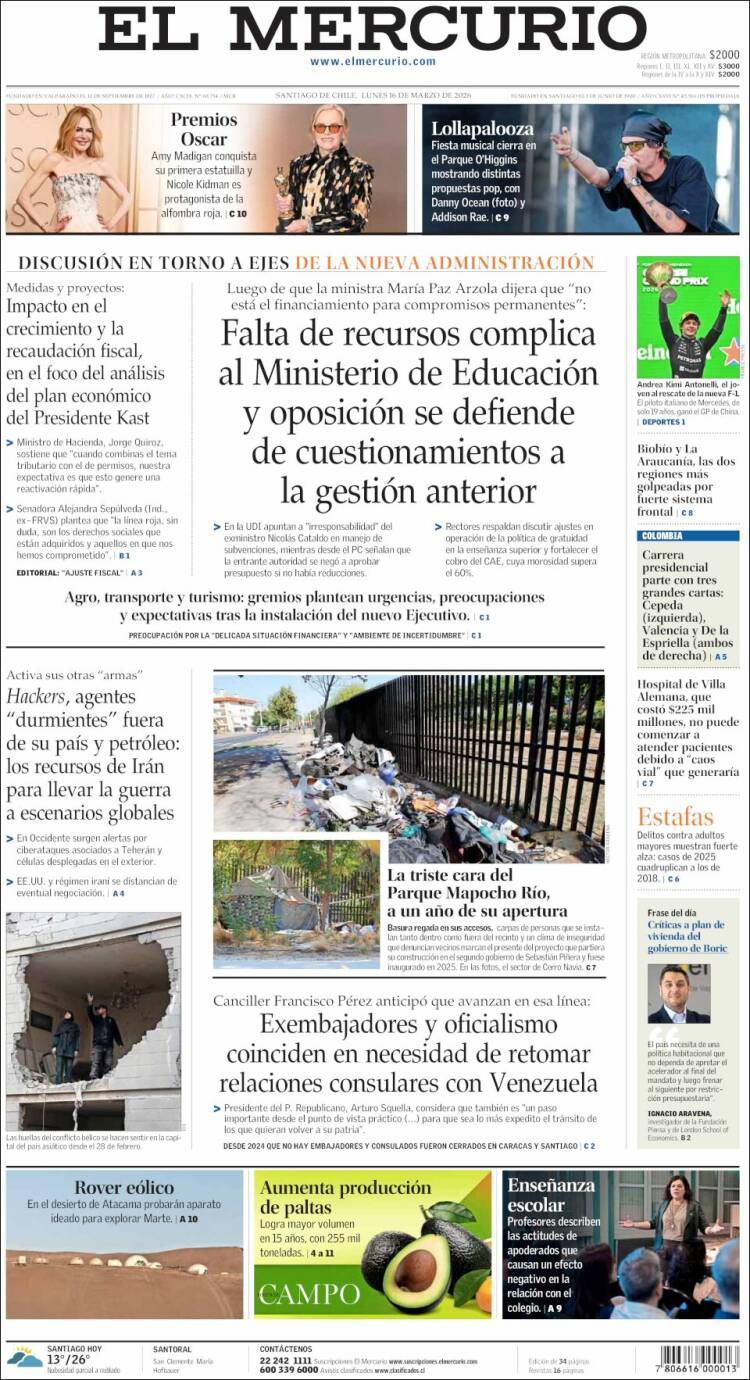Portada de El Mercurio (Chile)