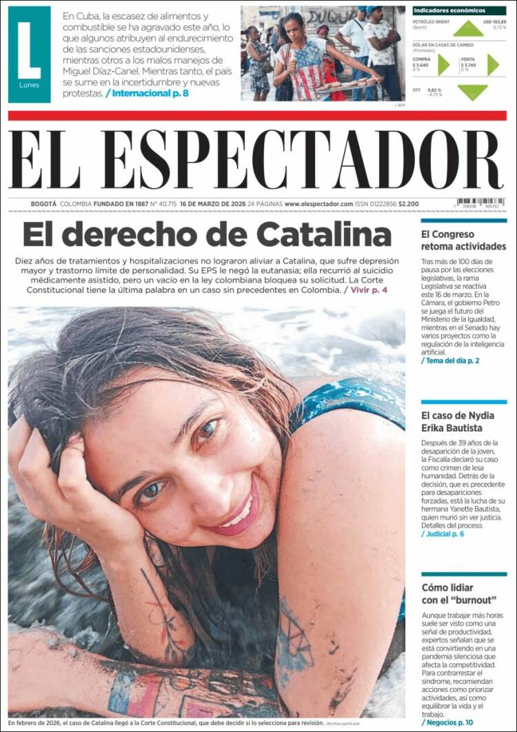 Portada de El Espectador (Colombia)