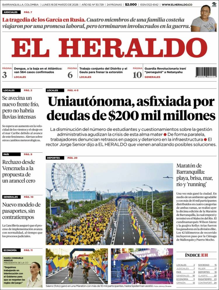 Portada de El Heraldo (Colombia)