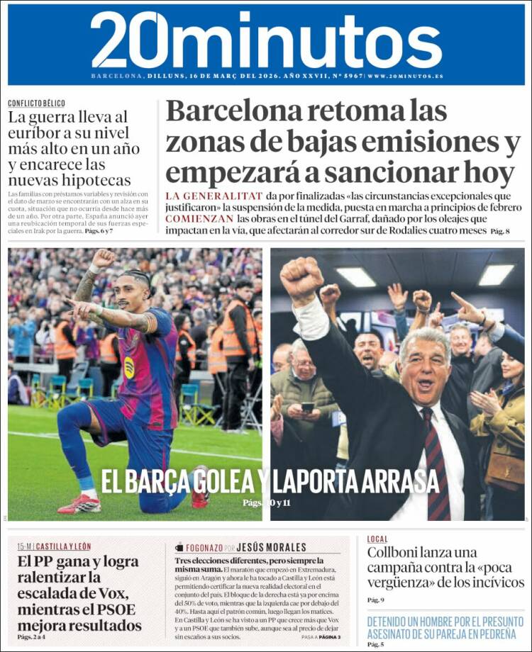 Portada de 20 Minutos - Barcelona (Espa&ntilde;a)