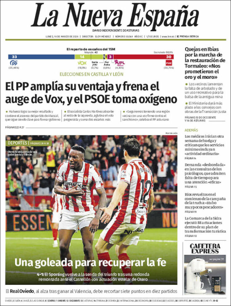 Portada de La Nueva España (Espa&ntilde;a)