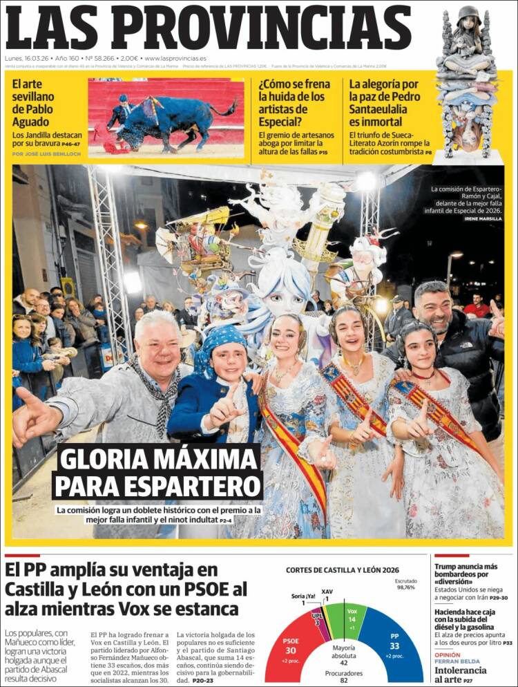 Portada de Las Provincias (Espa&ntilde;a)