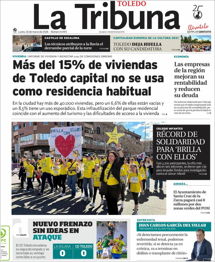 Portada de La Tribuna de Toledo (Espa&ntilde;a)