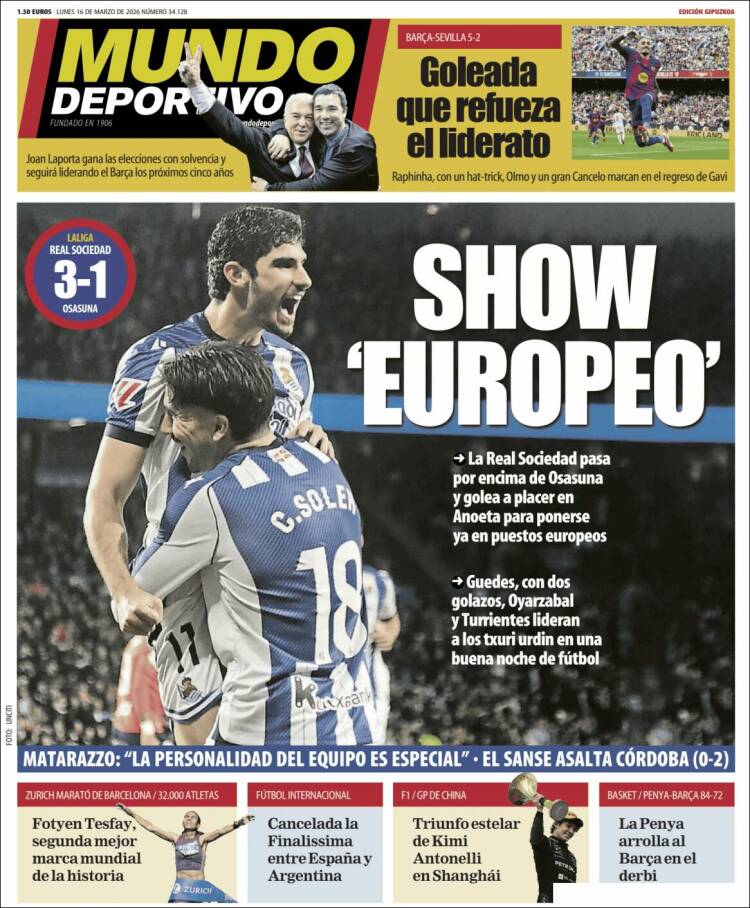 Portada de Mundo Deportivo Gipuzkoa (Espa&ntilde;a)