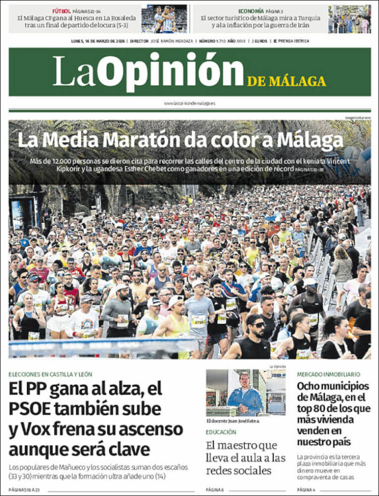 Portada de La Opinión de Málaga (Espa&ntilde;a)
