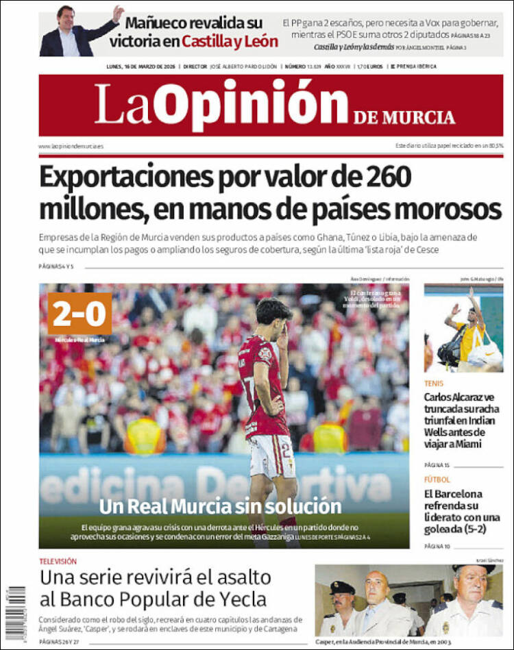 Portada de La Opinión de Murcia (Espa&ntilde;a)
