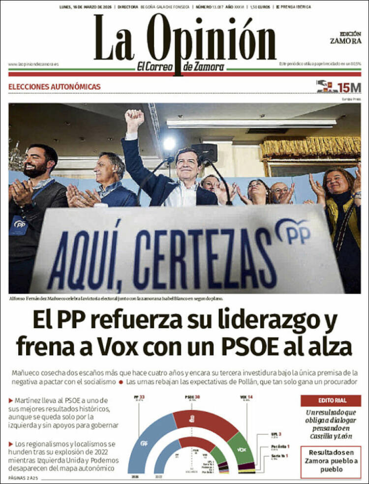 Portada de La Opinión - El Correo de Zamora (Espa&ntilde;a)
