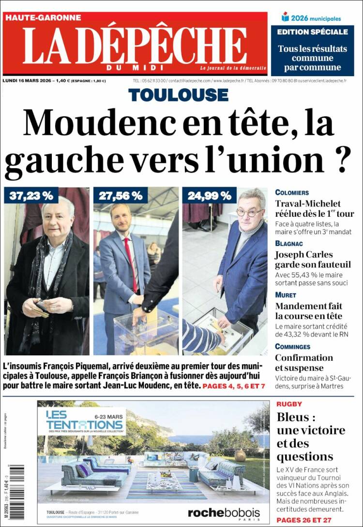 Portada de La Dépêche du Midi (Francia)