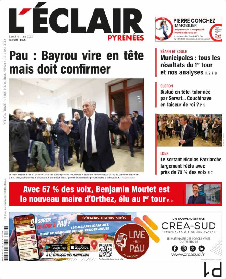 Portada de L'Eclair des Pyrénées (Francia)