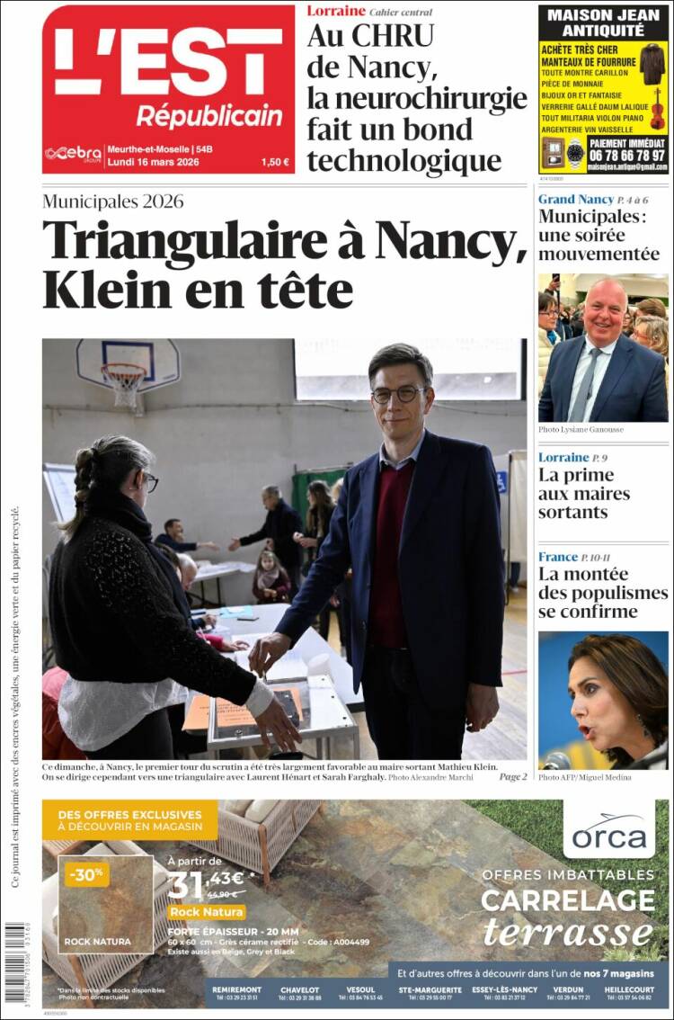 Portada de L'Est Republicain (Francia)