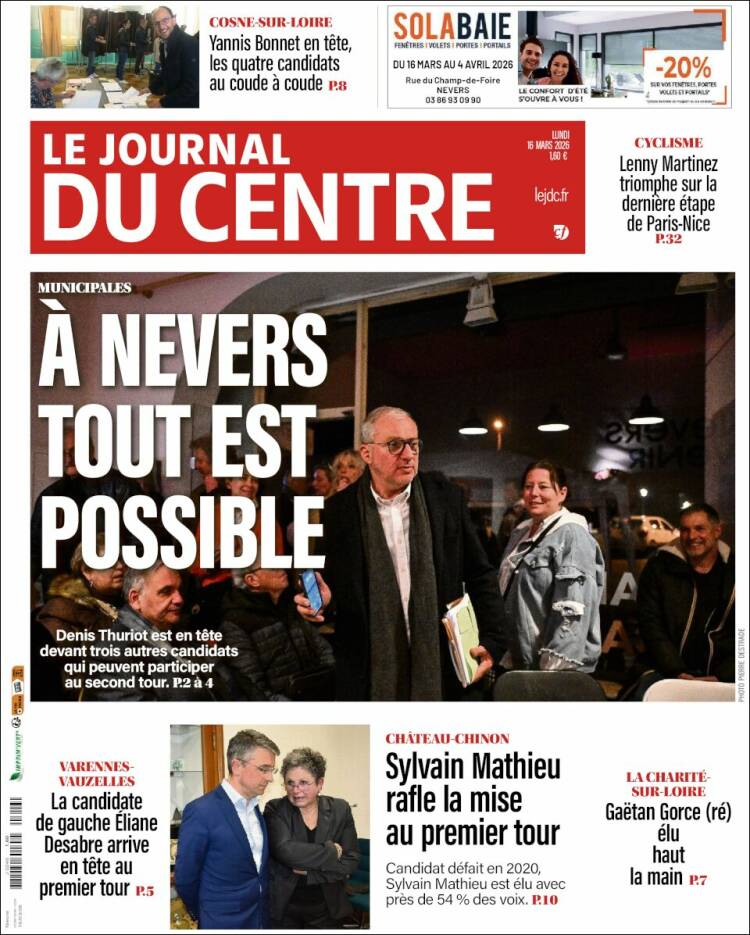 Portada de Le Journal du Centre (Francia)