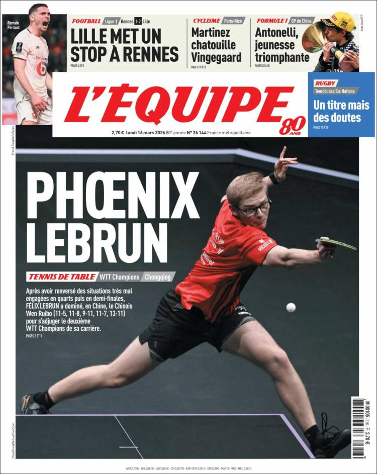 Portada de L'Equipe (Francia)