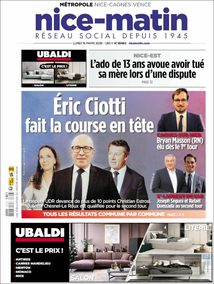 Portada de Nice-Matin (Francia)