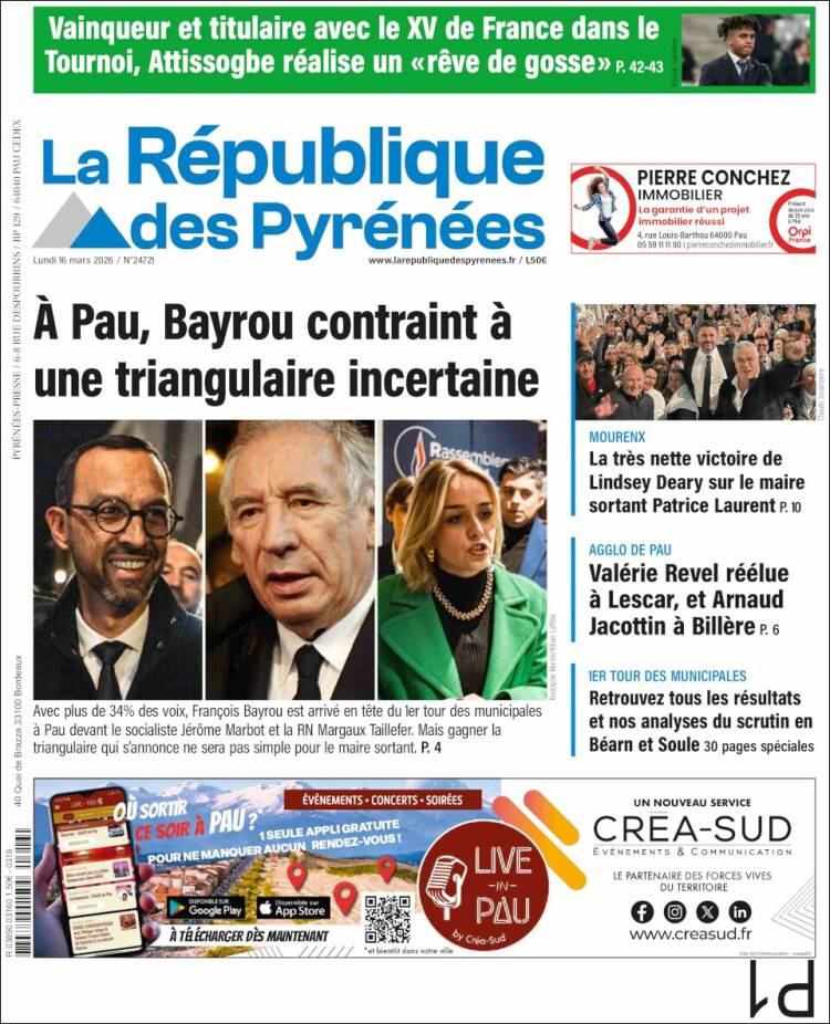 Portada de La République des Pyrénées (Francia)