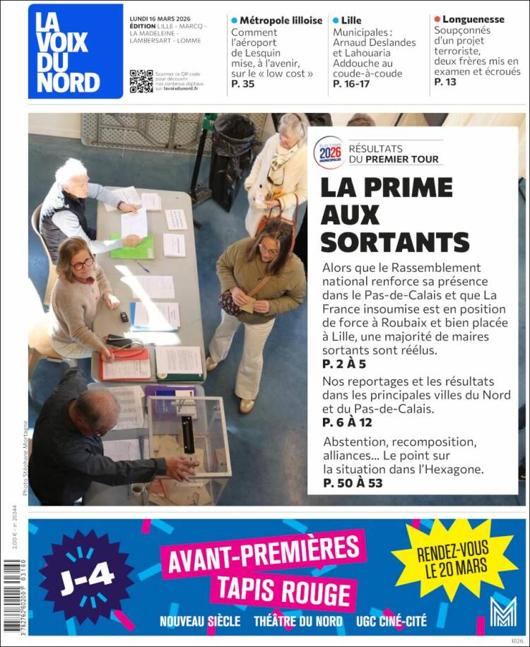 Portada de La Voix du Nord (Francia)