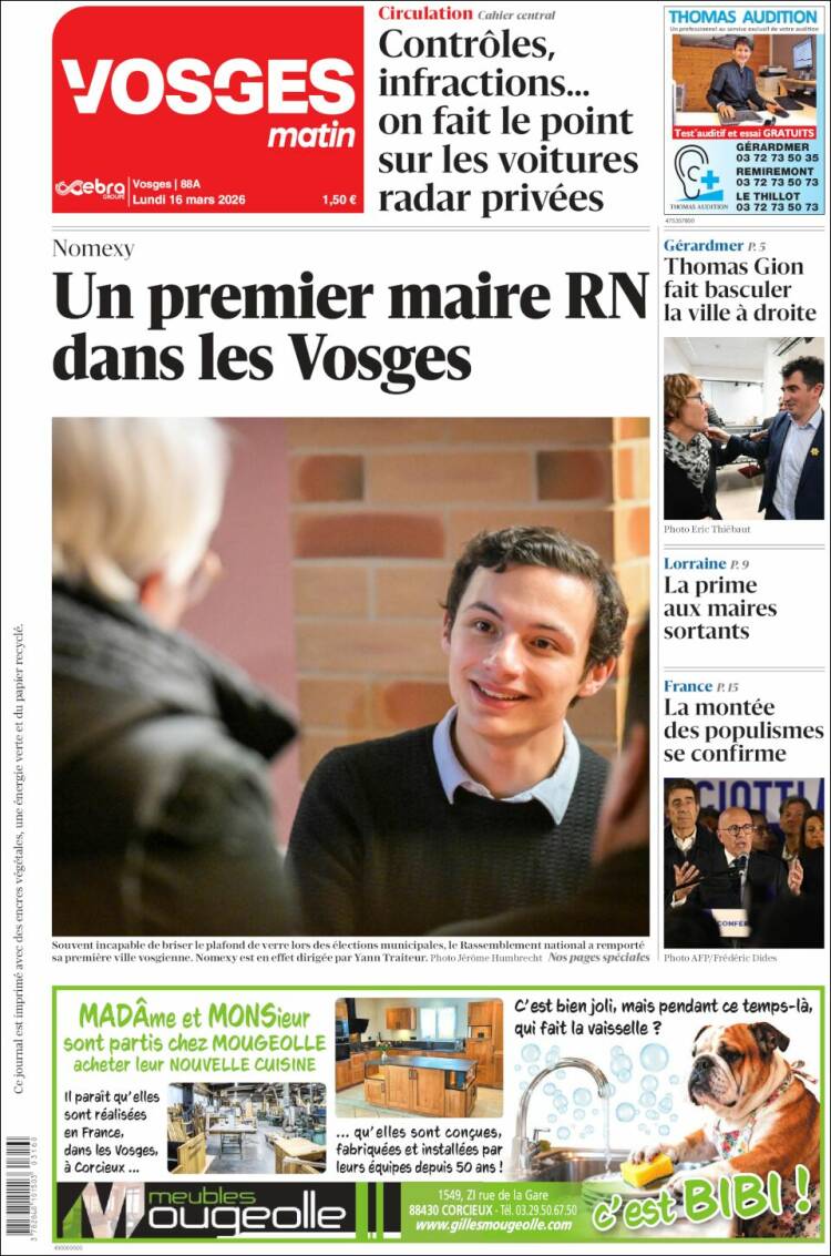Portada de Vosges Matin (Francia)