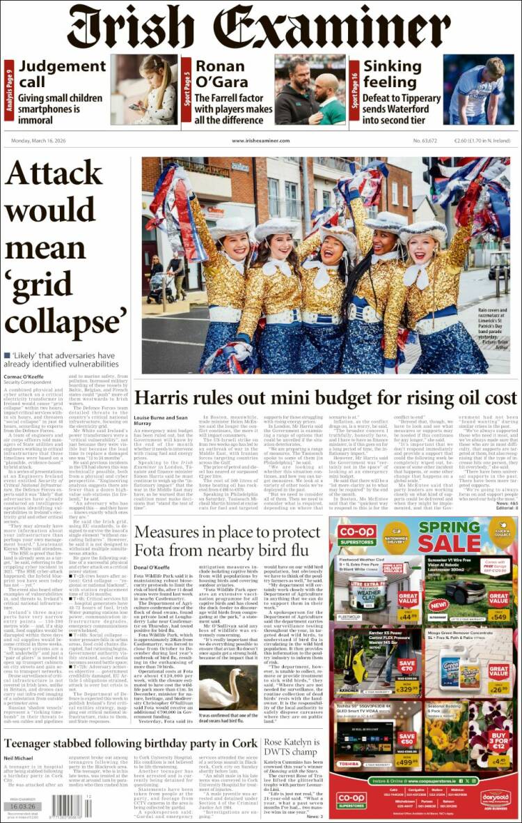 Portada de Irish Examiner (Irlanda)