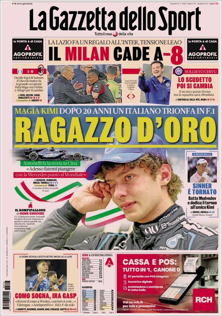 Portada de La Gazzetta dello Sport (Italia)