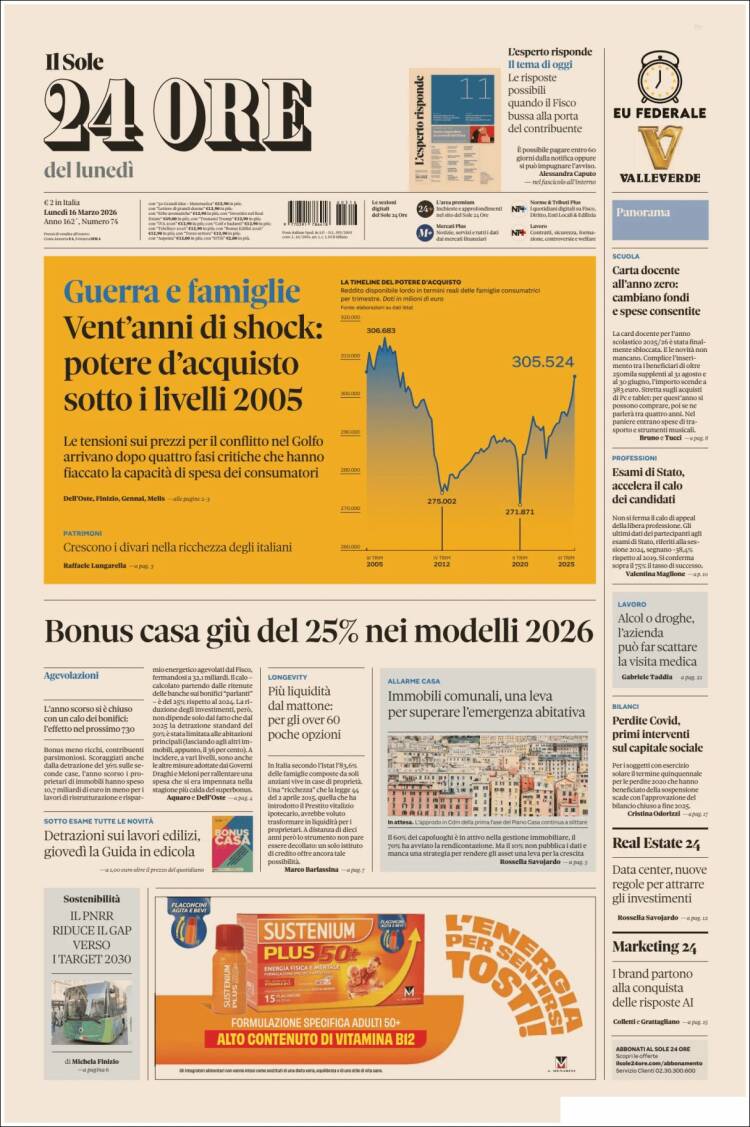 Portada de Il Sole 24 ORE (Italia)