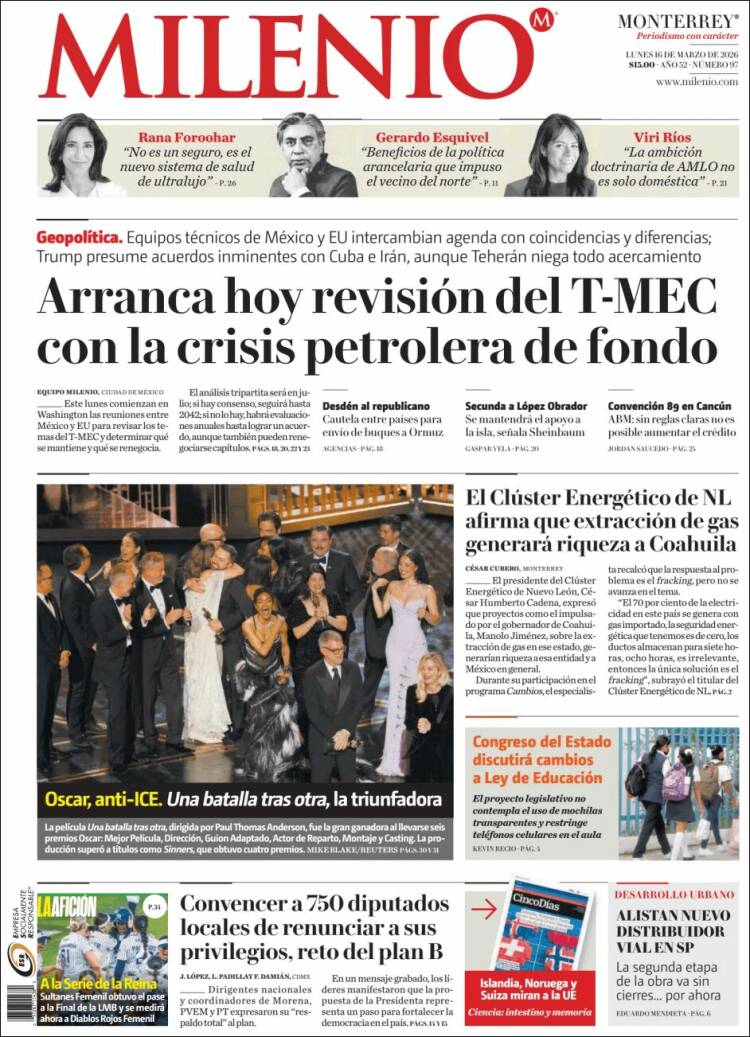 Portada de Milenio de Monterrey (M&eacute;xico)