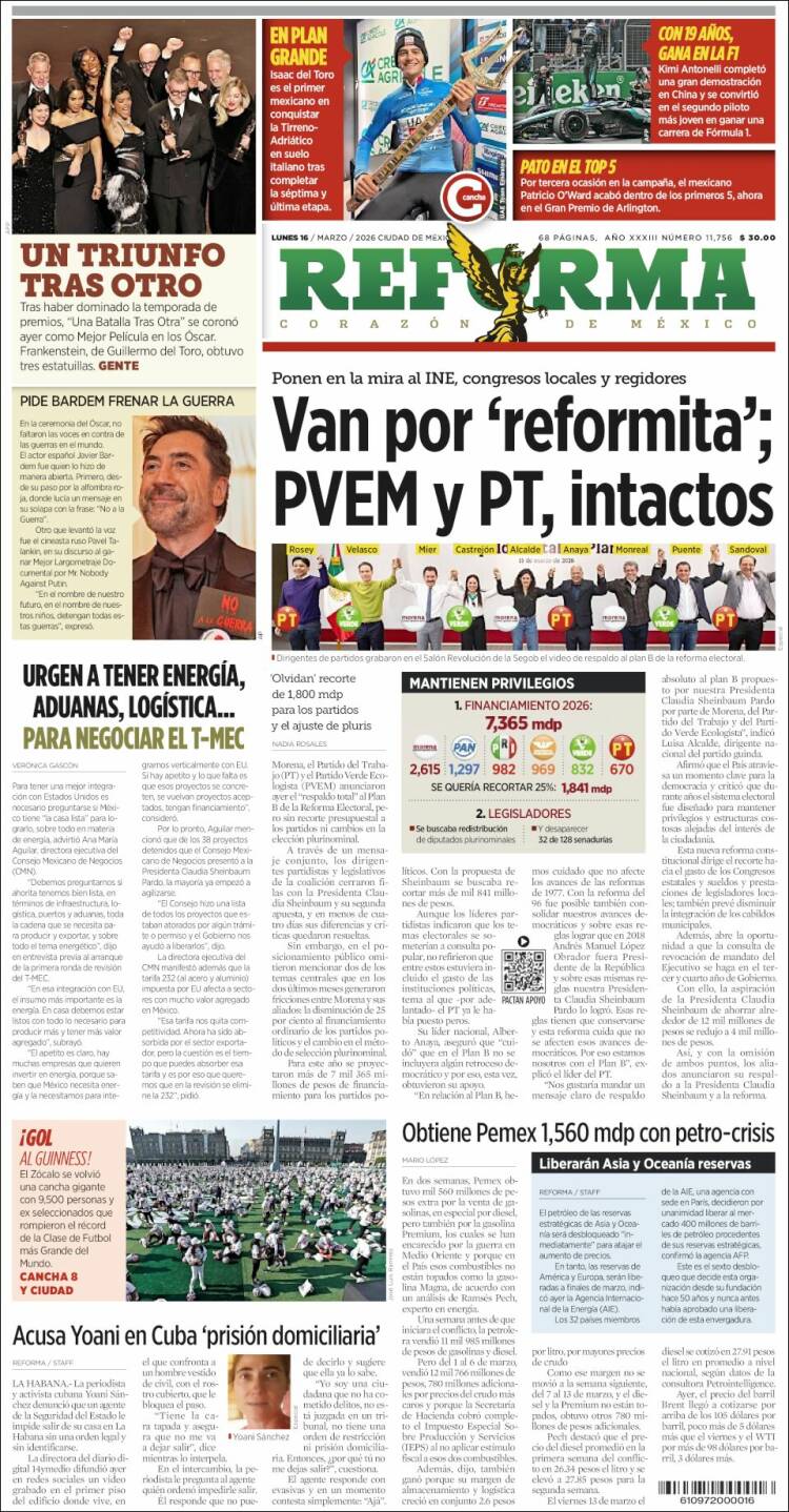 Portada de Reforma (M&eacute;xico)