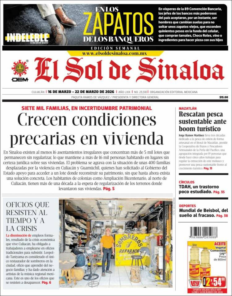 Portada de El Sol de Sinaloa (M&eacute;xico)