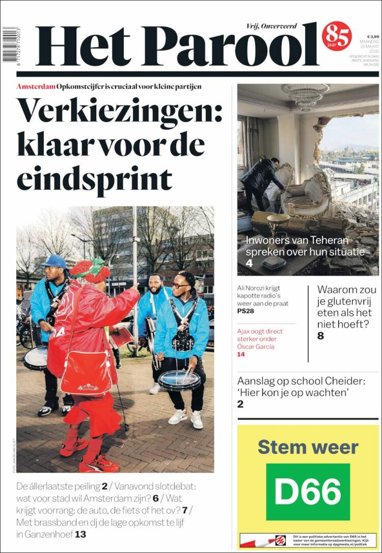 Portada de Het Parool (Pa&iacute;ses Bajos)