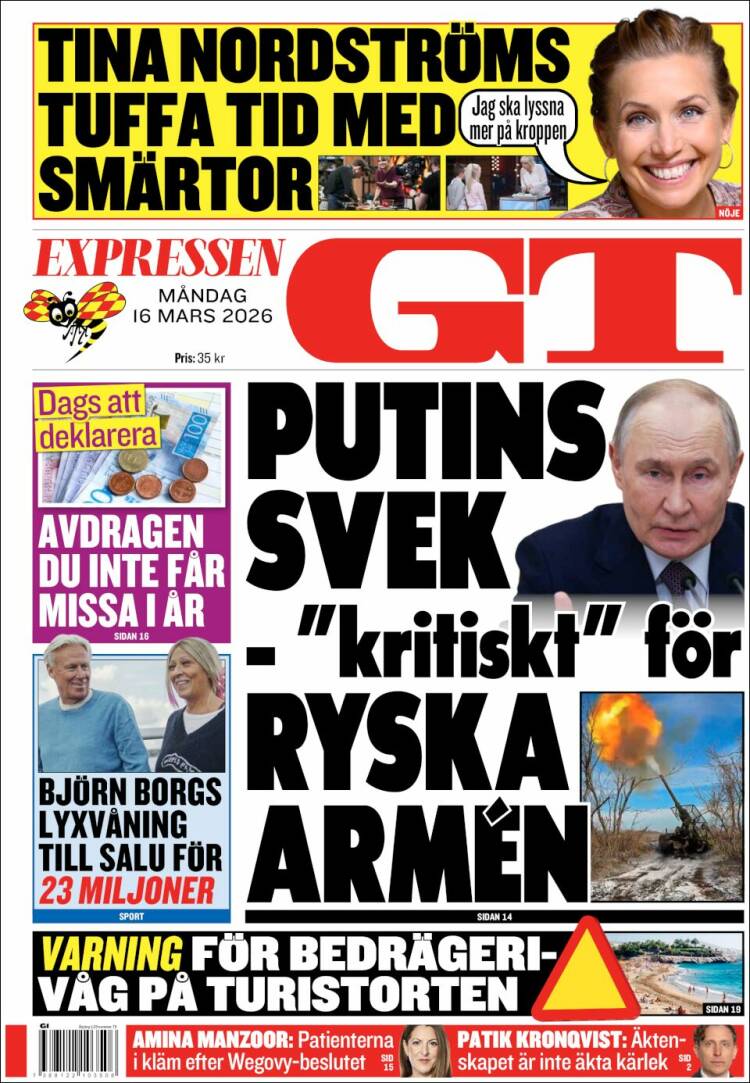 Portada de Göteborgstidningen (Suecia)