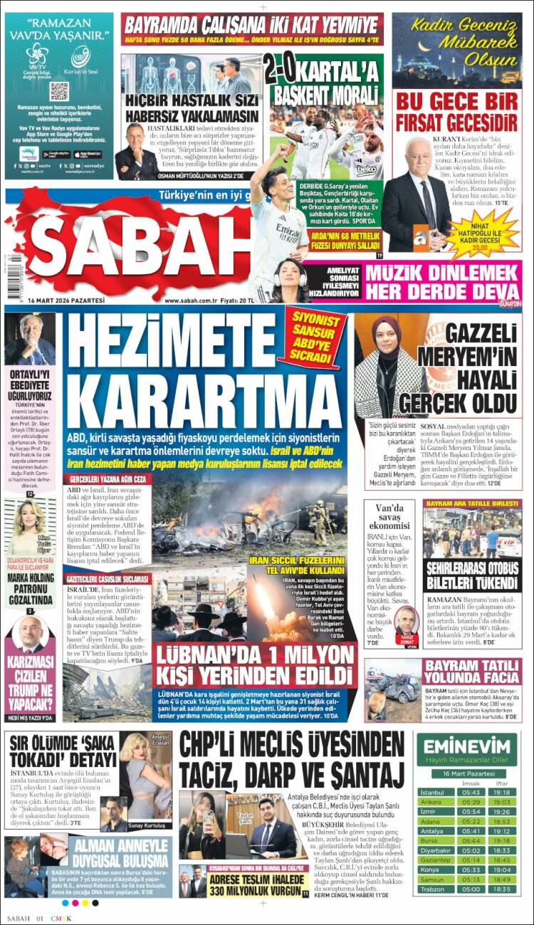 Portada de Sabah (Turqu&iacute;a)